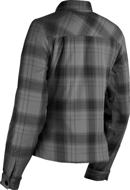 ICON Women's Fallblock Flannel™ Jacket in black, medium size, shown in a close-up of the stylish, cozy flannel fabric and jacket design.