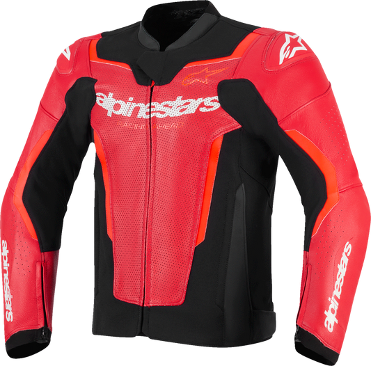 Alpinestars GP Force V2 Airflow leather motorcycle jacket in red with black accents, US 46 / EU 56, showing front view.