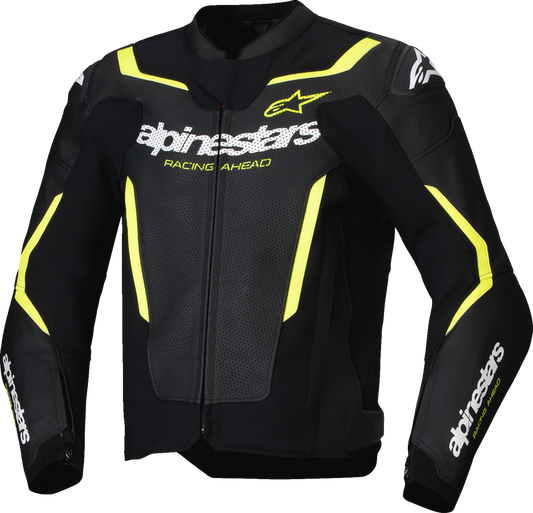 Alpinestars GP Force v2 Airflow leather motorcycle jacket in black and yellow fluo with protective armor, US 46 / EU 56.
