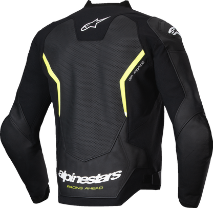 Alpinestars GP Force v2 Airflow Leather Jacket in black and yellow fluo, US 44 / EU 54, showcasing the sporty motorcycle jacket design.