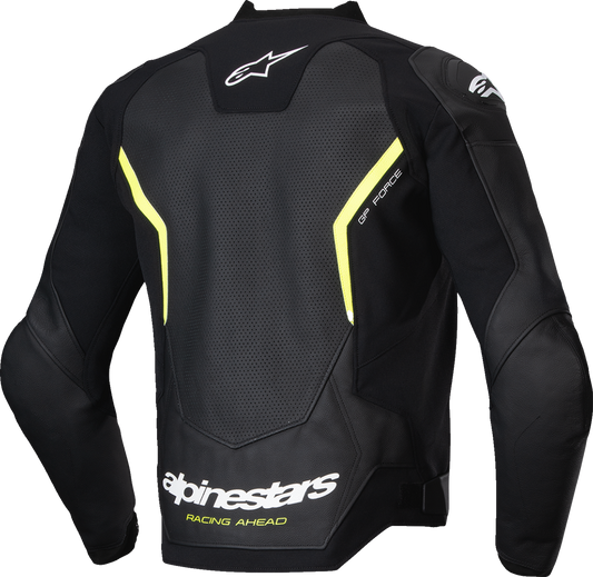 Alpinestars GP Force v2 Airflow leather motorcycle jacket in black and yellow fluo, US 46 / EU 56, with ventilation features