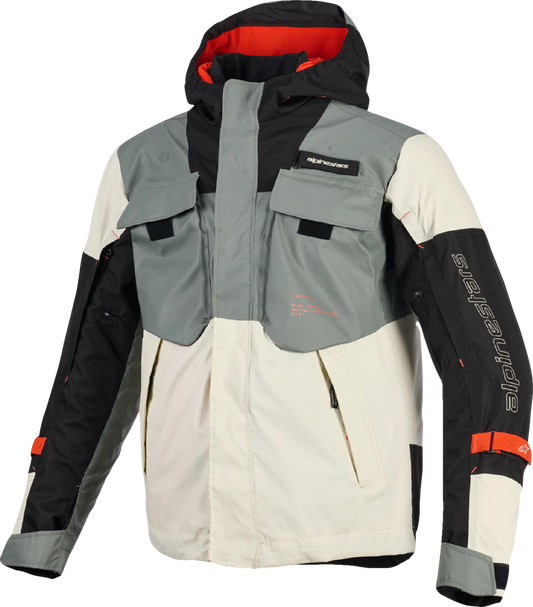 Alpinestars Mospher waterproof jacket in fur gray, black, and ice gray, men's size XL, shown with front view.