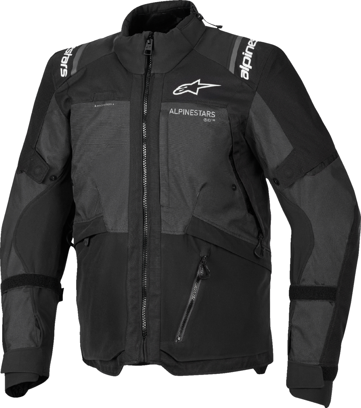 Alpinestars Andes v4 Drystar® adventure and commuting jacket in black, 2XL, shown on a model with adjustable straps and multiple pockets.
