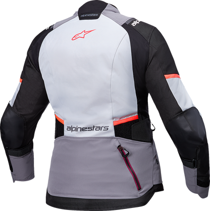 Alpinestars Stella Andes v4 Drystar waterproof women's riding jacket with impact protection, shown in black and gray.