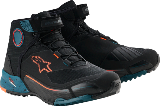 Alpinestars CR-X Drystar® motorcycle shoes in black, petrol, and orange, US 9 / EU 42, with protective design and sporty look.