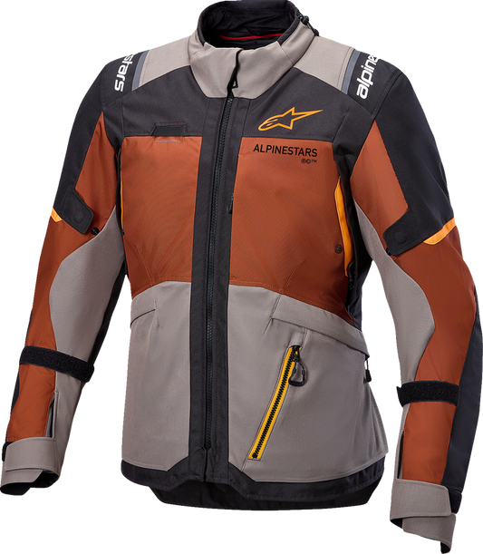 Alpinestars Andes v4 Drystar jacket in walnut, mastic, and black with a medium size fit and waterproof design.