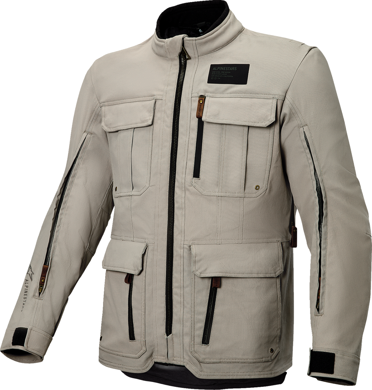 Alpinestars Borrego Drystar waterproof adventure riding jacket in warm gray, large size, featuring protective gear and durable fabric.