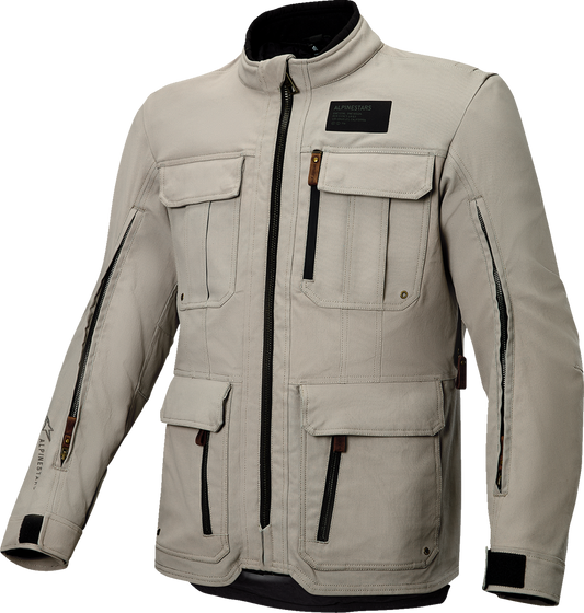 Alpinestars Borrego Drystar® motorcycle jacket in warm gray, size XL, featuring durable adventure riding gear with protective features.