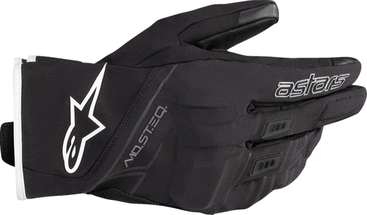 Alpinestars Moblast WP gloves in black and off white, 3XL size, showing durable motorcycle glove with protective features.