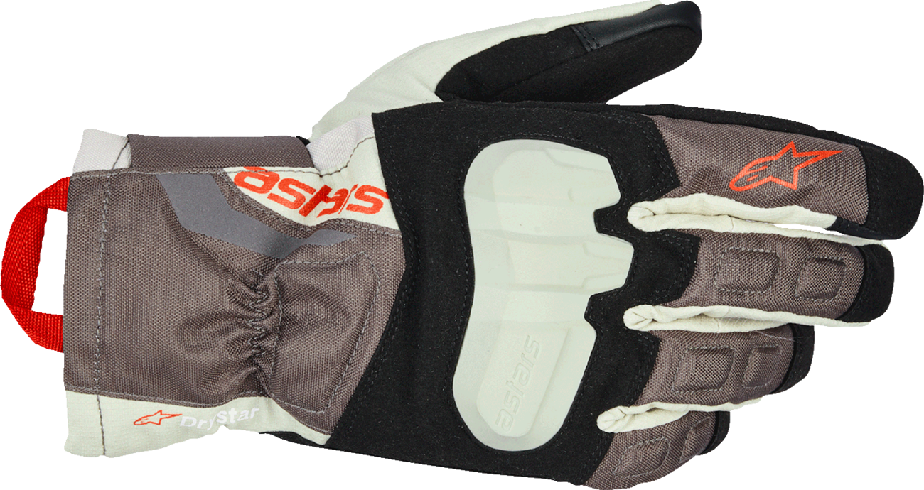 Alpinestars XT-3 Drystar® insulated gloves in dark brown, sand, and black, 2XL size, showing textured leather and waterproof design.
