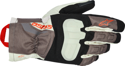 Alpinestars XT-3 Drystar® insulated gloves in dark brown, sand, and black, 2XL size, showing textured leather and waterproof design.