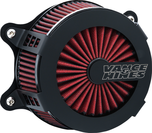 Vance & Hines VO2 Cage Fighter air intake kit in black with sleek design, designed for enhanced motorcycle performance.