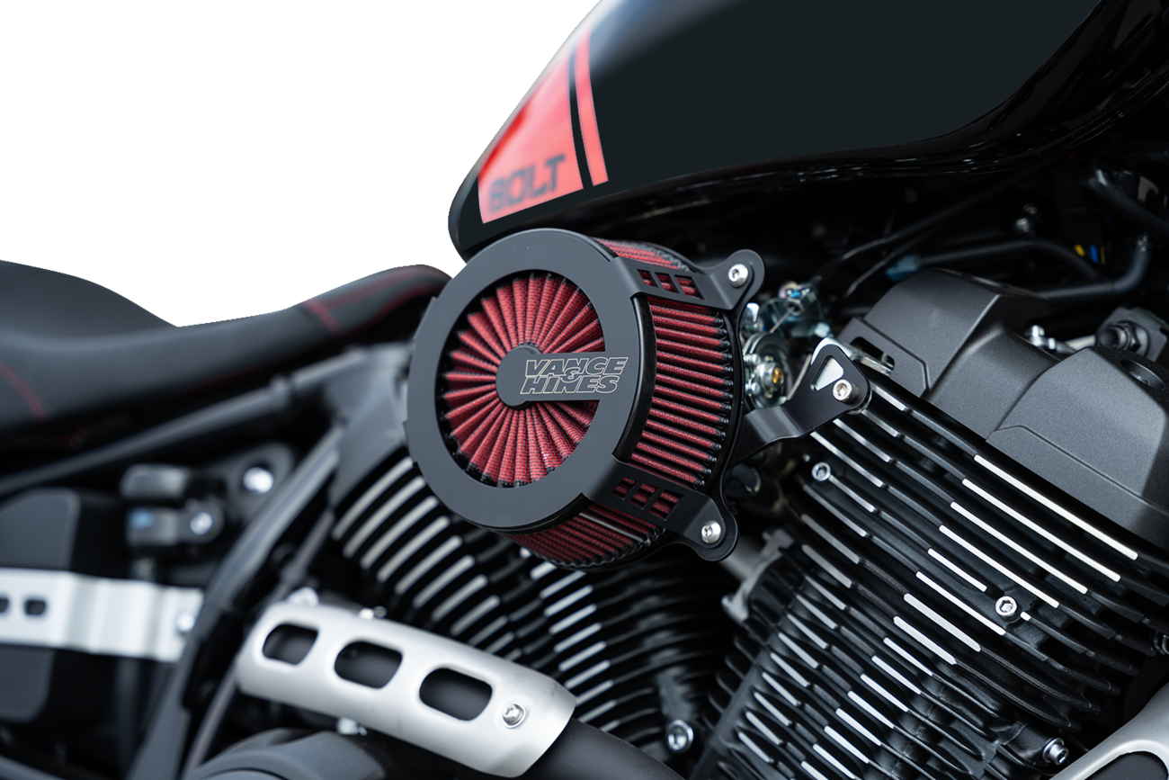 Vance & Hines VO2 Cage Fighter air intake kit in black, showing the sleek intake with filters and mounting components.