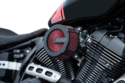 Vance & Hines VO2 Cage Fighter air intake kit in black, showing the sleek intake with filters and mounting components.