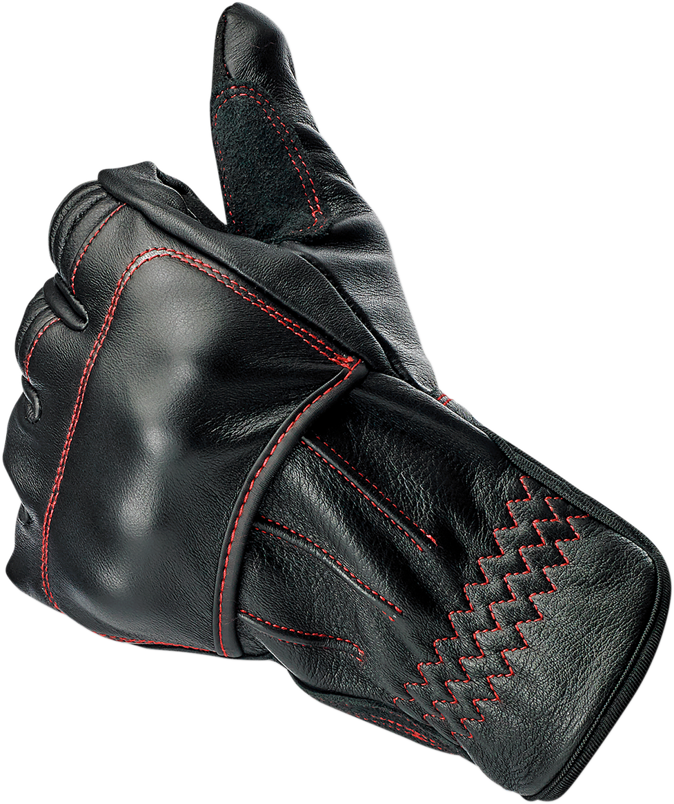 BILTWELL Belden Redline gloves in 2XL size, featuring durable leather material and red color, designed for motorcycle riding.