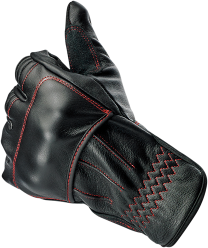 BILTWELL Belden Redline gloves in 2XL size, featuring durable leather material and red color, designed for motorcycle riding.