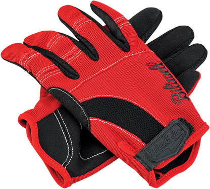 BILTWELL Moto Gloves in red, black, and white, small size, made for motorcycle riding, featuring protective design and durable material.