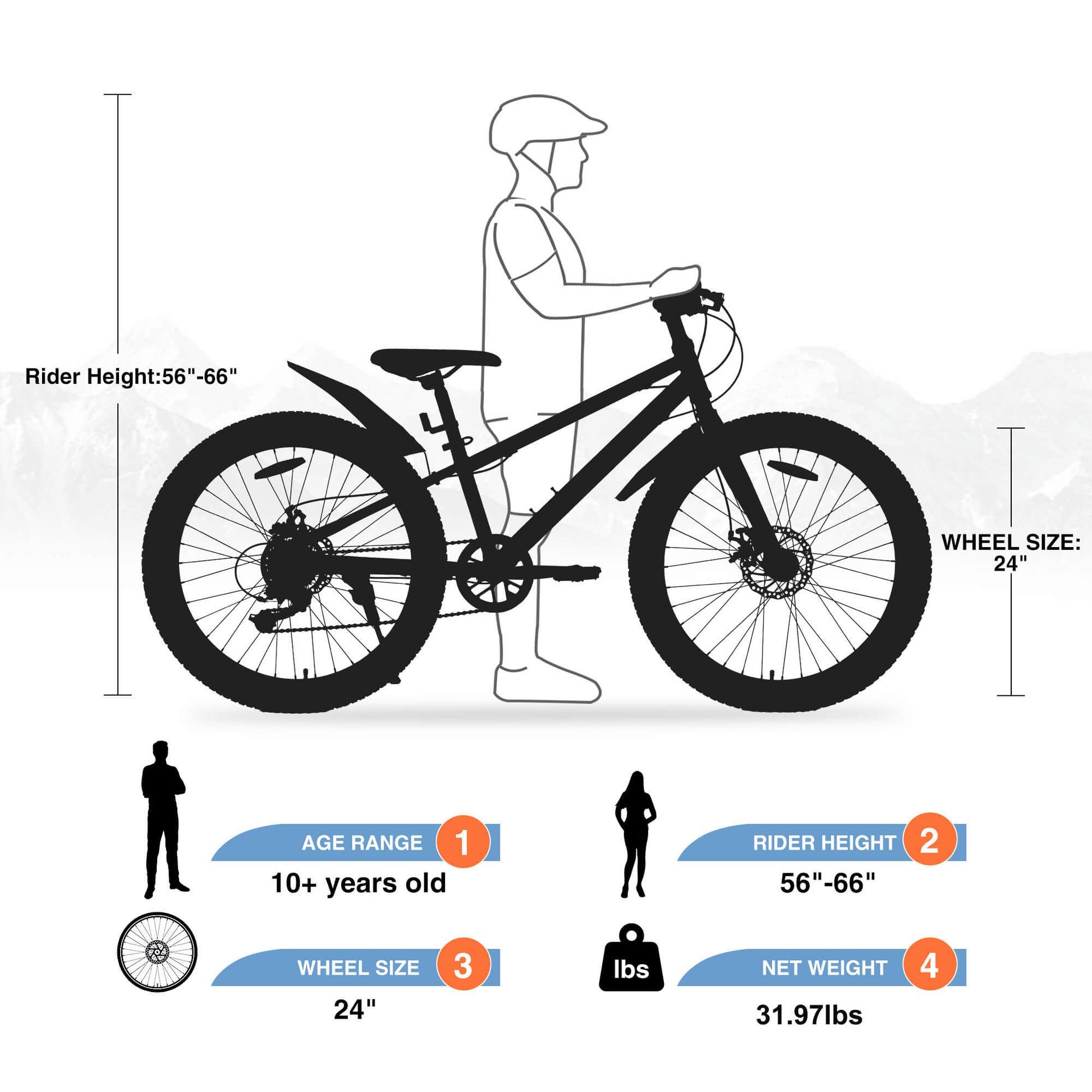 Msiki 24-inch bicycle tire by Hycline, 3-inch width, close-up view showing tread pattern and sidewall details