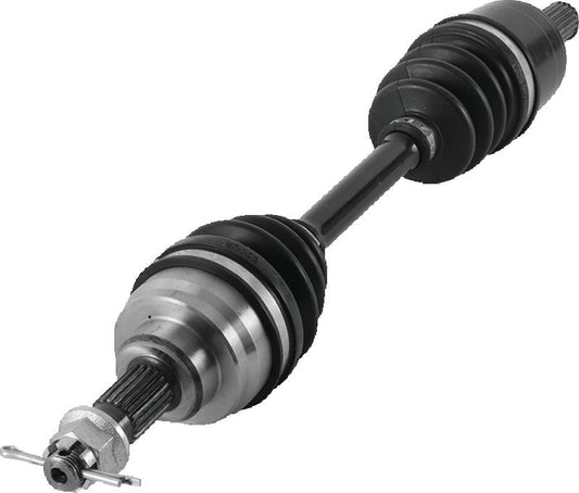 QuadBoss front left replacement axle for Honda TRX350FE and FM FourTrax Rancher 4x4 ES models, 2000-2004, showing the axle shaft and joints.