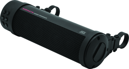 Kuryakyn Road Thunder Plus Sound Bar by MTX with weather-resistant marine speakers, Bluetooth connectivity, installed on motorcycle handlebars.