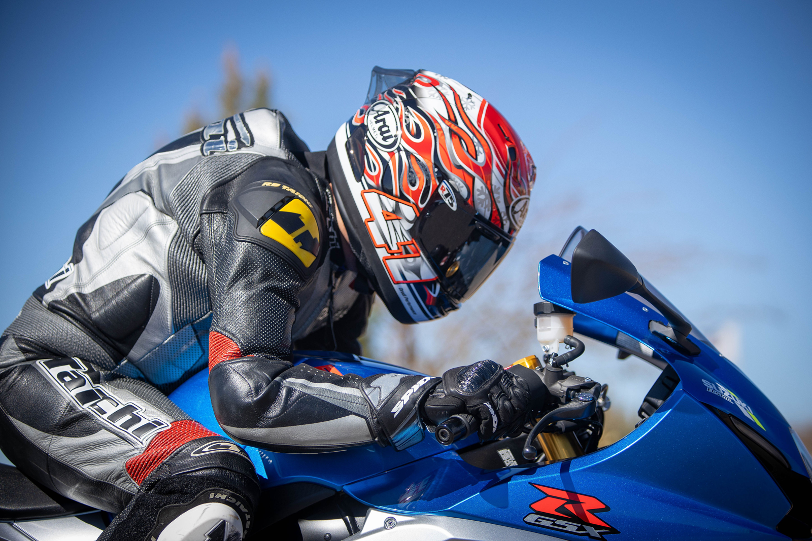 Arai Corsair-X Haga GP motorcycle helmet in XS with aerodynamic design and matte finish, featuring multiple vents and clear visor.