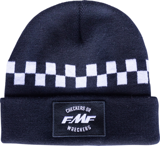 FMF Wreakers Beanie Black HO25191908BLK – 6 Seam Cuff Knit Hat with Brand Logo