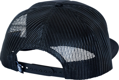 Black FMF Pony Power Trucker Hat with structured front panel and mesh back, featuring the FMF logo embroidery.