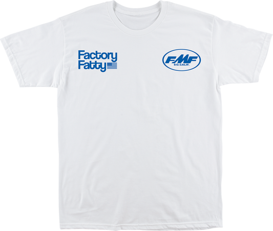 White FMF Factory Fatty T-Shirt in 2XL, featuring the FMF logo and design on the front, made from soft, comfortable fabric.