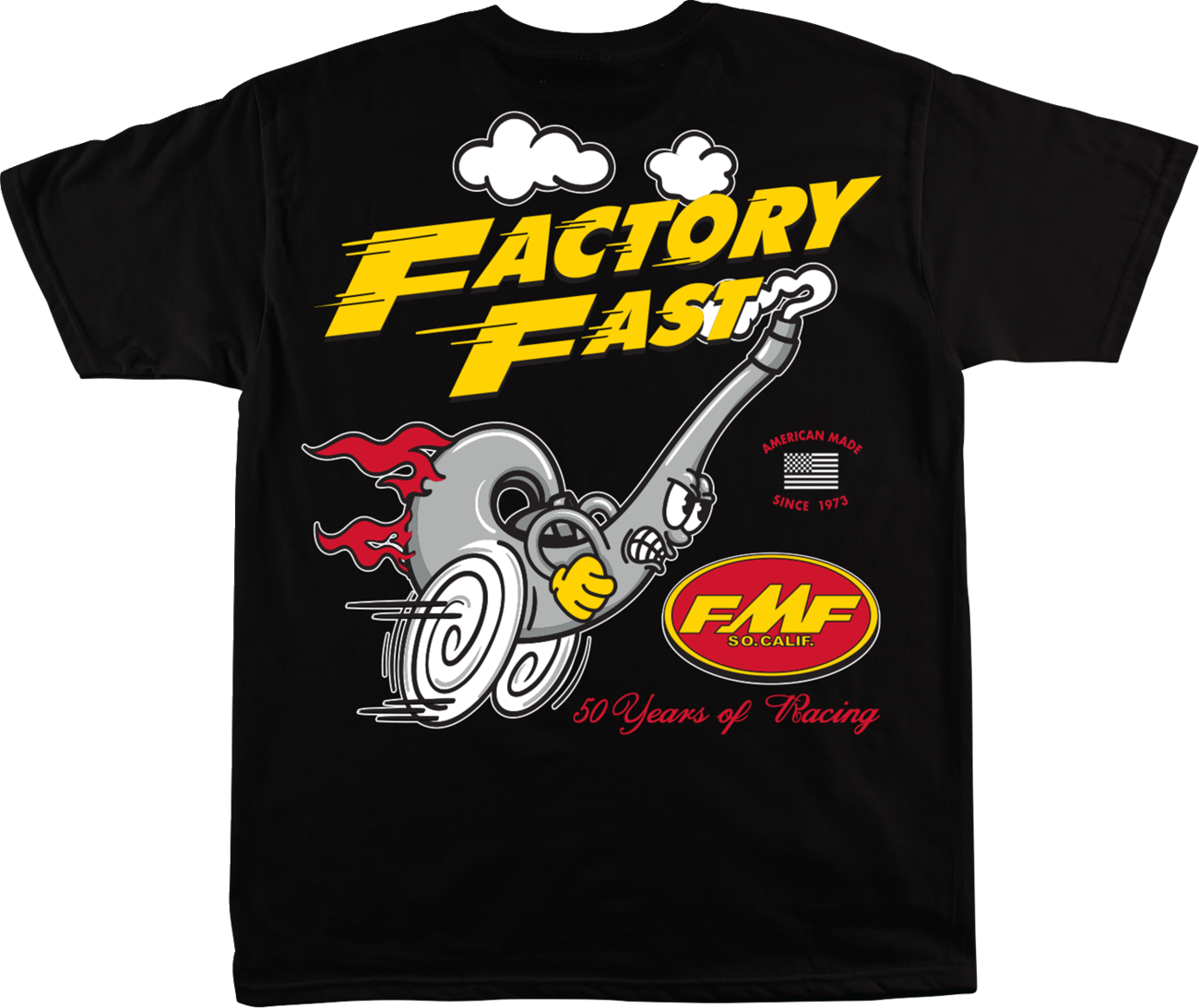 Black FMF Factory Faster T-Shirt in medium size with front graphic design, casual fit, and soft cotton fabric.