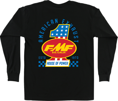 Black FMF America First long-sleeve T-shirt in large size, featuring the brand logo and classic design.
