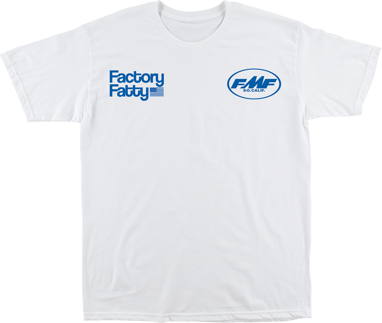 White FMF Factory Fatty T-shirt in small size, featuring the FMF logo and graphic design on the front.