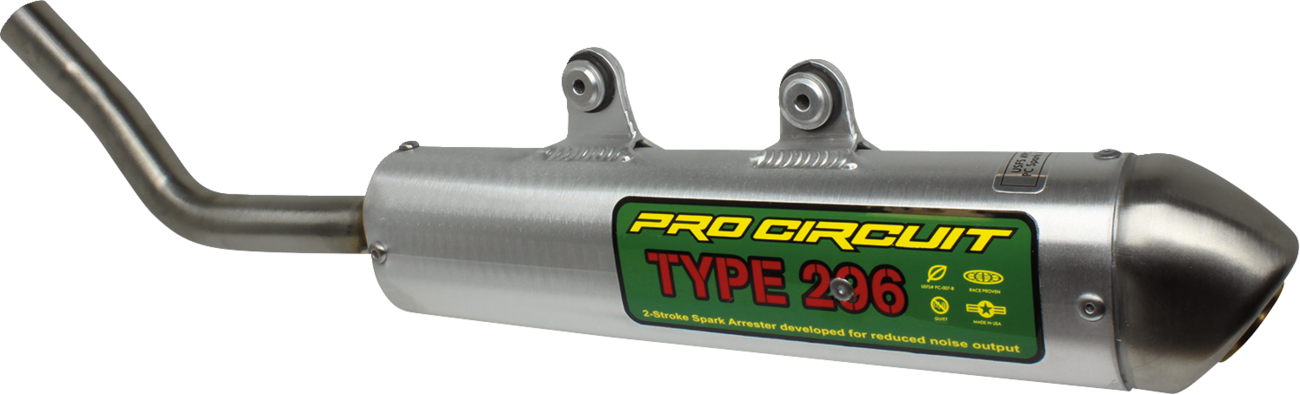 Pro Circuit Type 296 S/A silencer for Beta motorcycle, made in the USA, with cylindrical metal body and mounting features