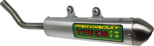 Pro Circuit Type 296 S/A silencer for Beta motorcycle, made in the USA, with cylindrical metal body and mounting features