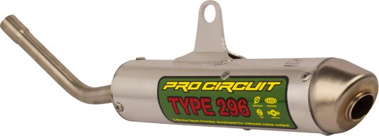 Pro Circuit Type 296 S/A silencer for KTM 85 motorcycle, showing the cylindrical metal exhaust component with mounting details.
