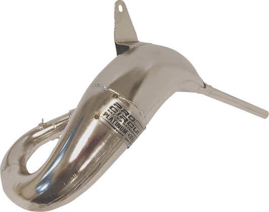 PRO CIRCUIT Platinum Pipe for Kawasaki KX112 motorcycle, showing the shiny exhaust pipe with branding and mounting details.
