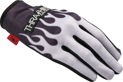 Gray Stealth Leather Palm Flame Gloves by THRASHIN SUPPLY CO. in small size, featuring flame design and durable leather construction.