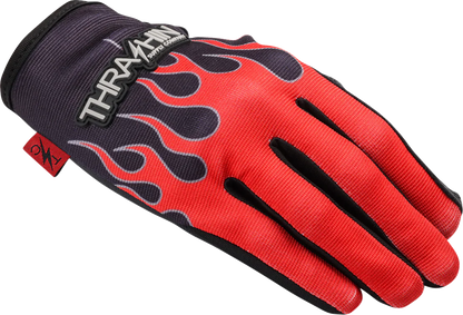 Red Stealth Leather Palm Flame Gloves by THRASHIN SUPPLY CO. in 2XL size, featuring durable leather palms and flame design.
