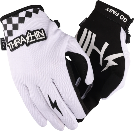White THRASHIN SUPPLY CO. Go Fast Stealth gloves in size 2XL, showing durable fabric and sleek design.