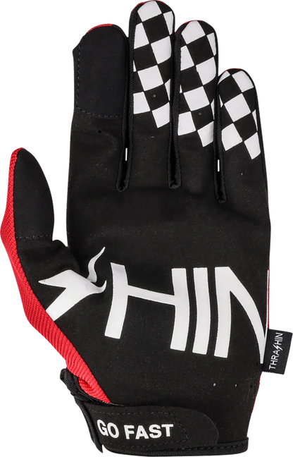Red THRASHIN SUPPLY CO. Go Fast Stealth gloves in medium size, featuring a sleek design and durable material.