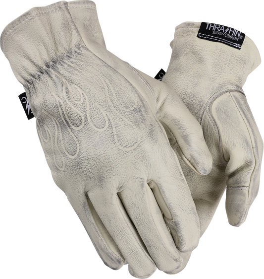 Bone white Roper leather gloves by THRASHIN SUPPLY CO. in XS size, featuring detailed stitching and a classic design.