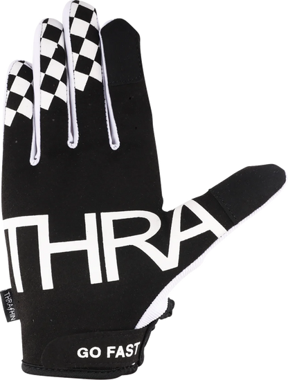 White THRASHIN SUPPLY CO. Go Fast Stealth Gloves in Medium size, showing the sleek design and material of the racing gloves.