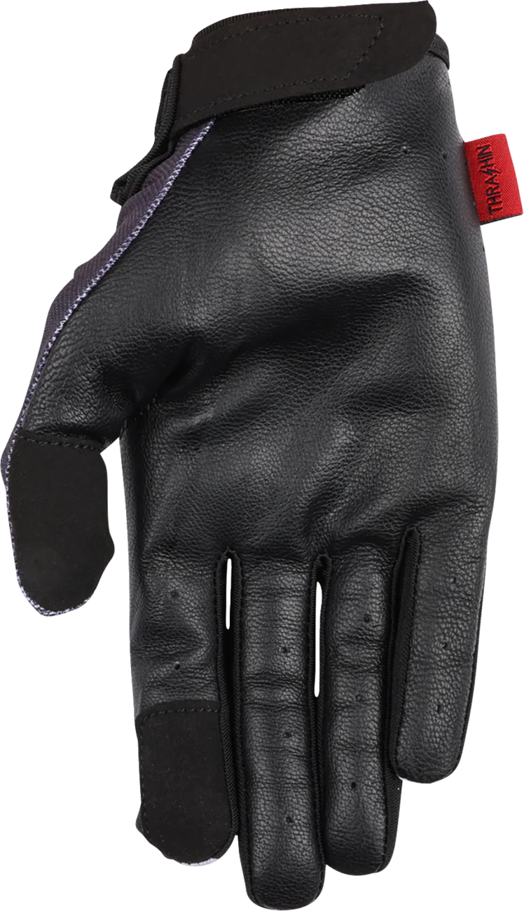 Gray Stealth Leather Palm Flame Gloves from THRASHIN SUPPLY CO., 2XL size, featuring flame design and durable leather palms.
