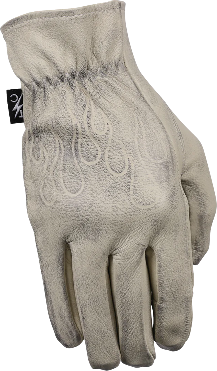 Bone white Roper leather gloves by THRASHIN SUPPLY CO. in medium size, showing detailed craftsmanship and soft leather material.