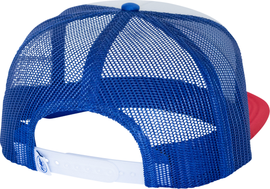 White FMF Big Pro Trucker Hat with mesh back and adjustable snap closure, featuring the FMF logo on the front.