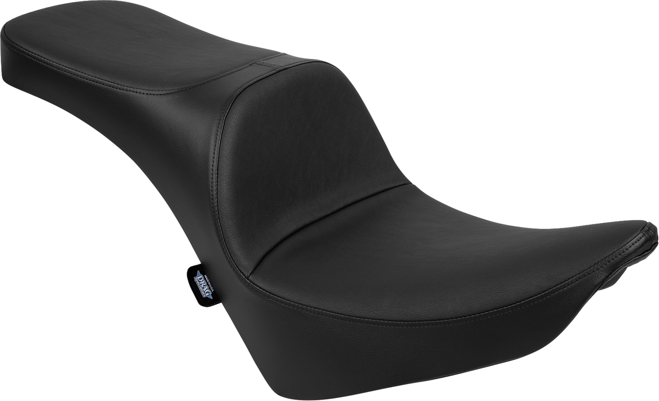 Drag Specialties Freedom Seat for Harley FL/FX 2018-2025, black motorcycle seat with cushioned design and logo details.