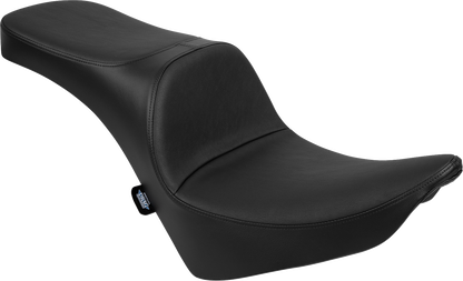 Drag Specialties Freedom Seat for Harley FL/FX 2018-2025, black motorcycle seat with cushioned design and logo details.