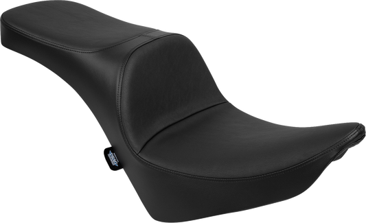 Drag Specialties Freedom Seat for Harley FL/FX 2018-2025, black motorcycle seat with cushioned design and logo details.