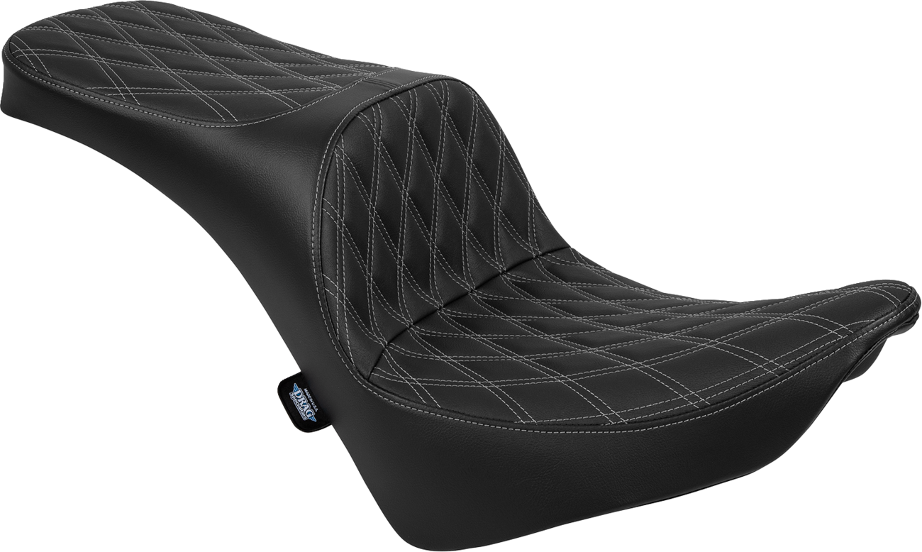 DRAG SPECIALTIES SEATS Freedom Seat for FL/FX 2018-2025 with vinyl double diamond silver stitching, part number 4719C.