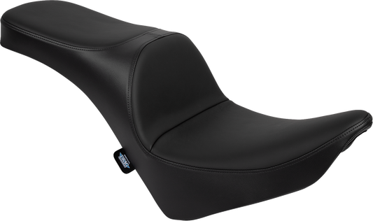 Drag Specialties Freedom Seat in solar leather for Harley FL/FX 2018-2025, motorcycle seat with comfortable design and stylish finish.