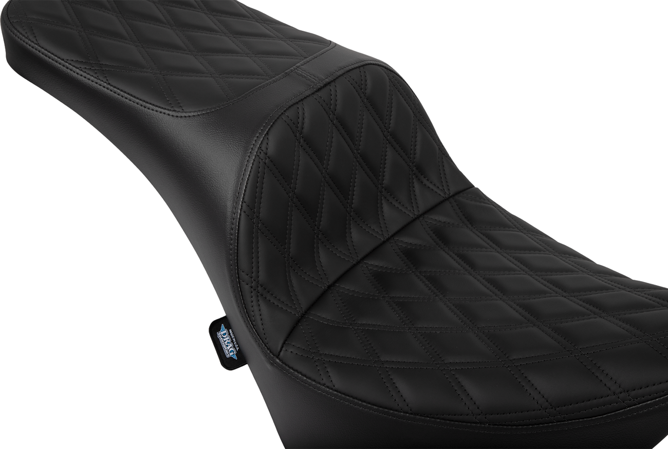 DRAG SPECIALTIES Freedom Seat for Harley FL/FX 2018-2025 in solar leather with double diamond black stitching, part #4719F.